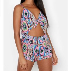 🌡Neon Paisley Tie Front Beach Romper